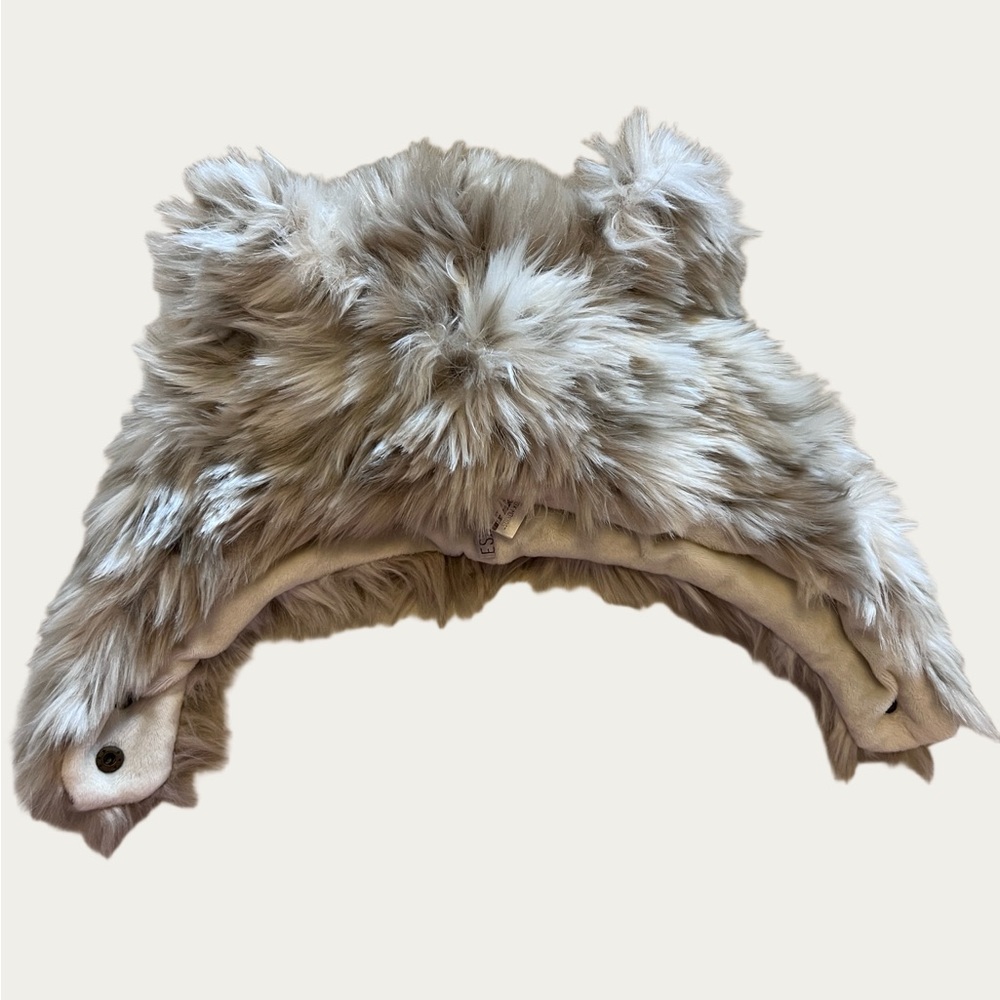 Cozy Faux Fur Snow Leopard Kids Beanie Hat - Cream/Gray‎ Size Youth